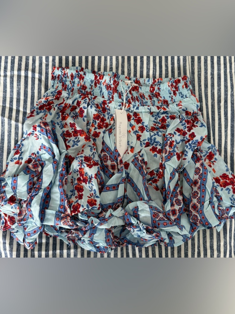 Poupette St. Barth Light Blue Floral KooKoo bird Ruffled Girls' Skirt